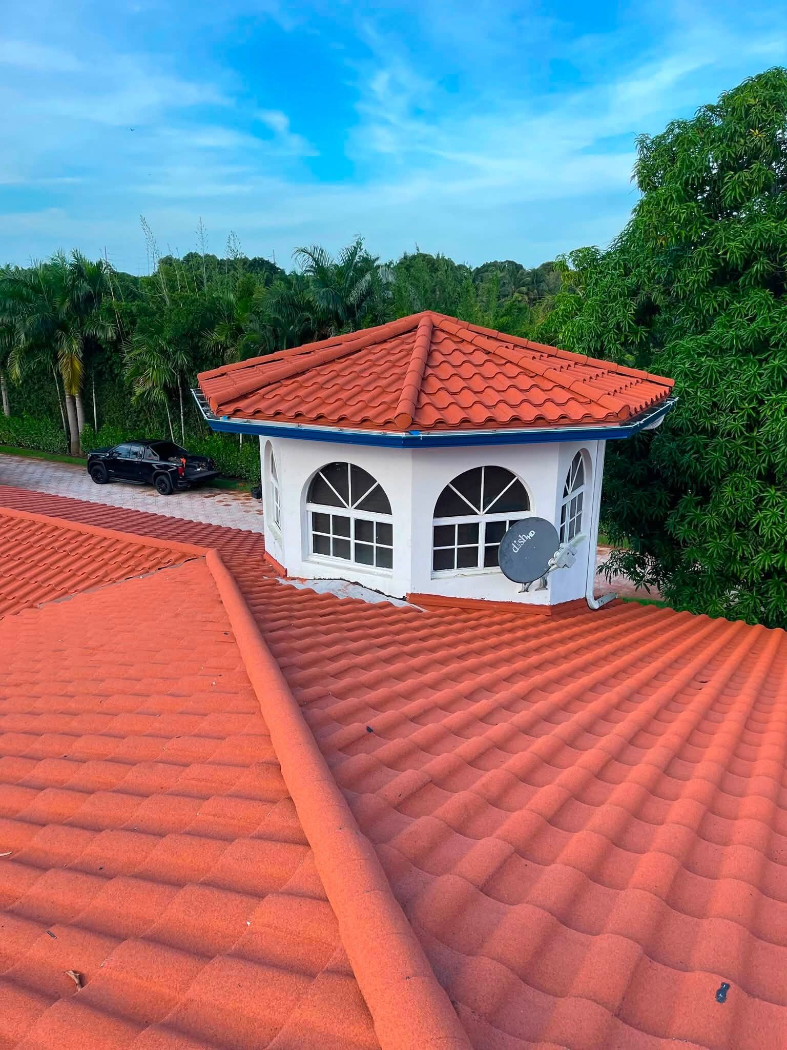 Terracotta tile roof and gazebo turret on a Southwest Florida property