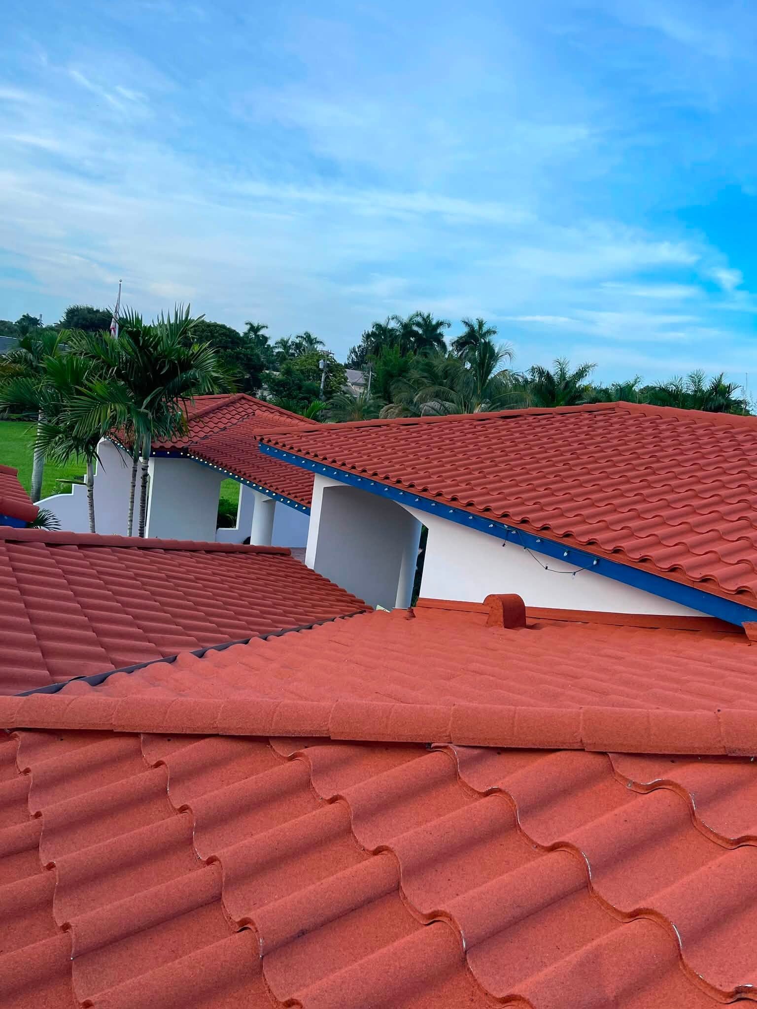 Tile roof with blue fascia trim detail
