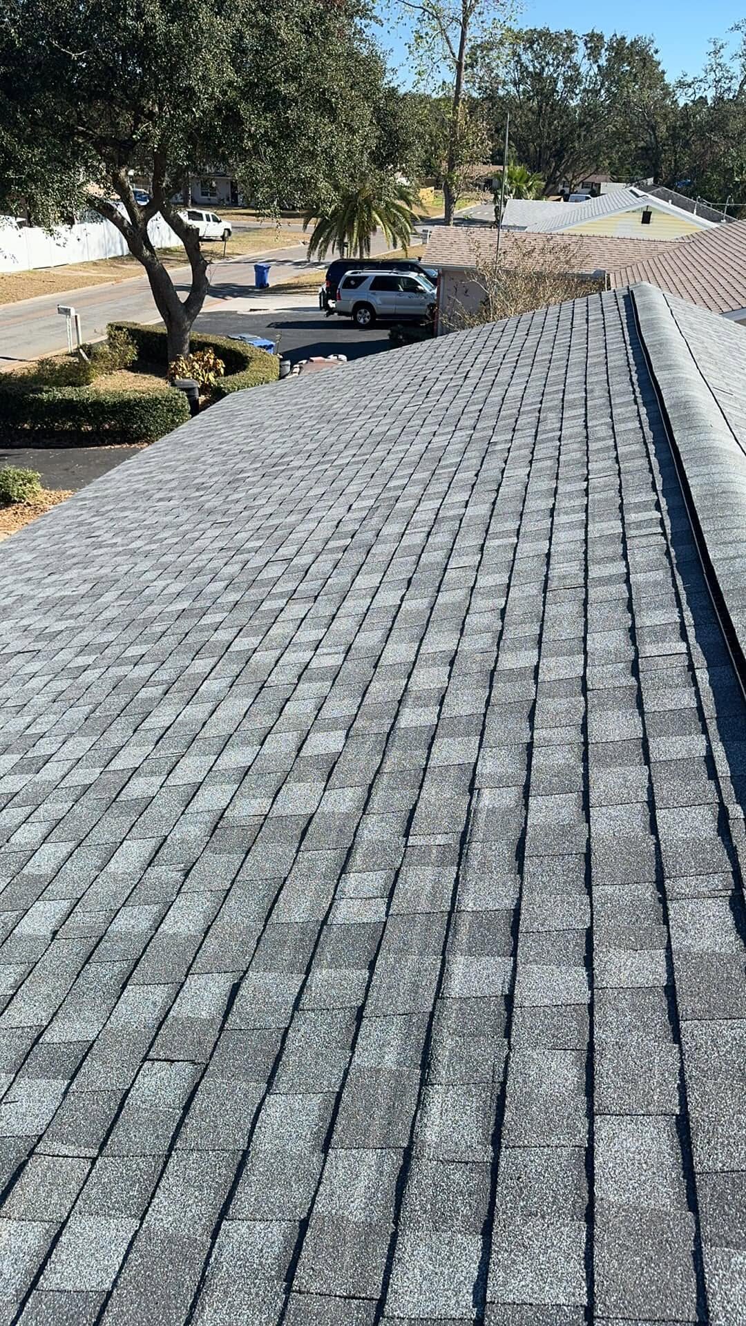 Dimensional shingle roof detail overlooking the street