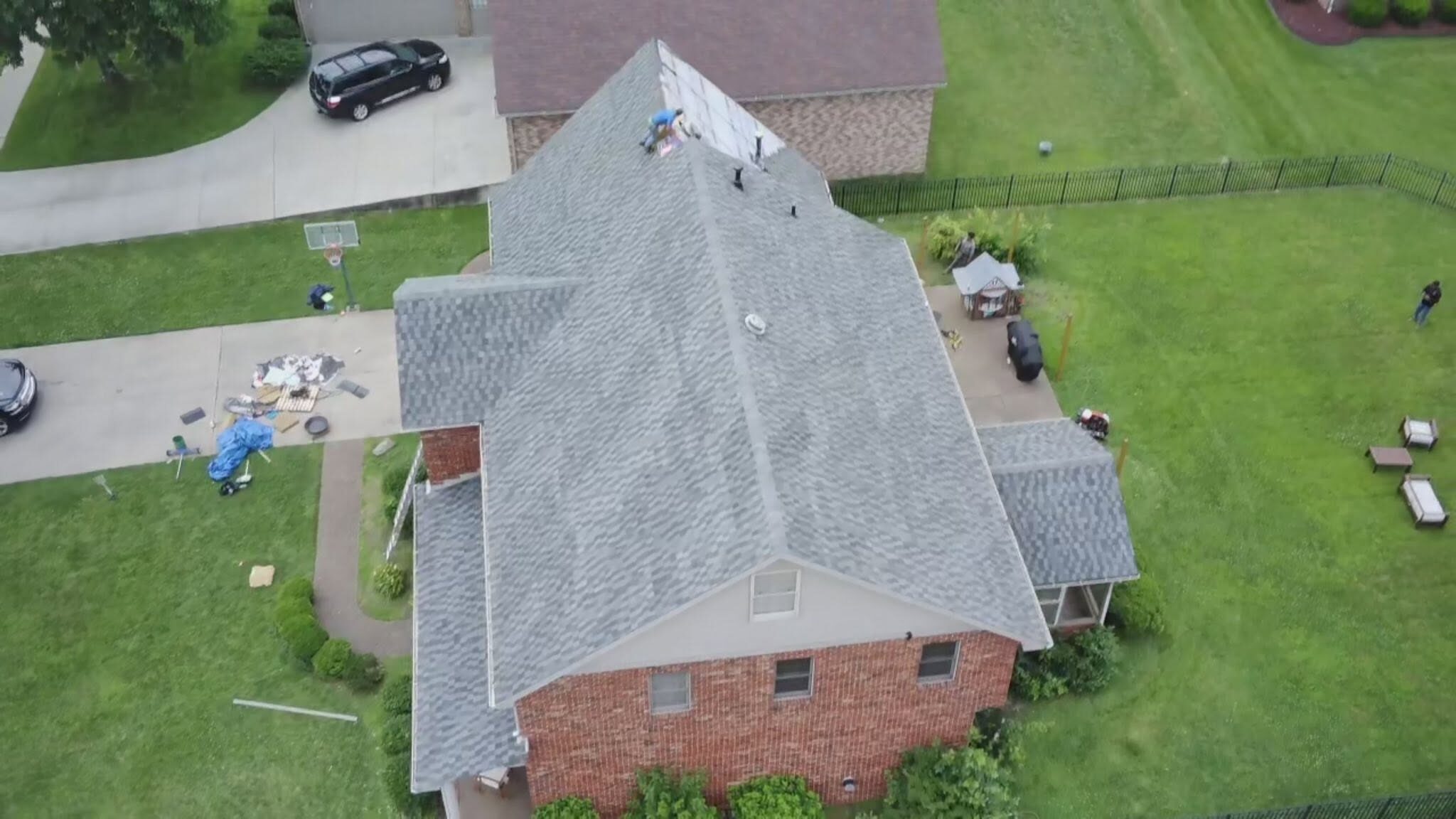 Aerial view of dimensional shingle installation