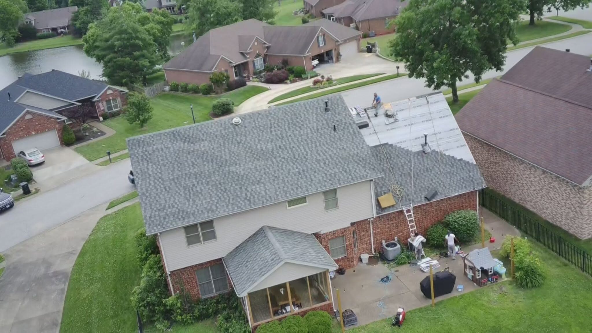 Aerial view of roof underlayment dry-in