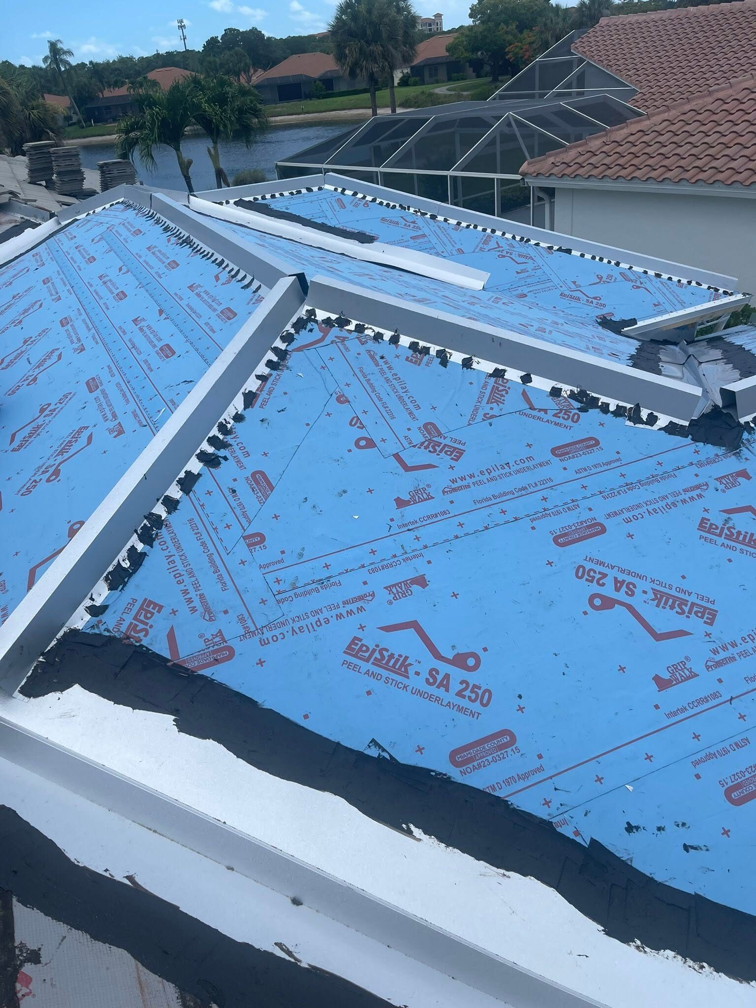 Peel and stick underlayment on a complex hip roof
